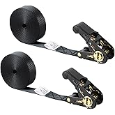 Endless Ratchet Tie Down Straps, Heavy Duty Nylon Tie Down Straps Without Hooks, Black Lashing Straps for Roof Rack, Motorcycle, Cargo, Truck Bed, Trailer, Kayak 2 Pcs (1" x 20Ft)