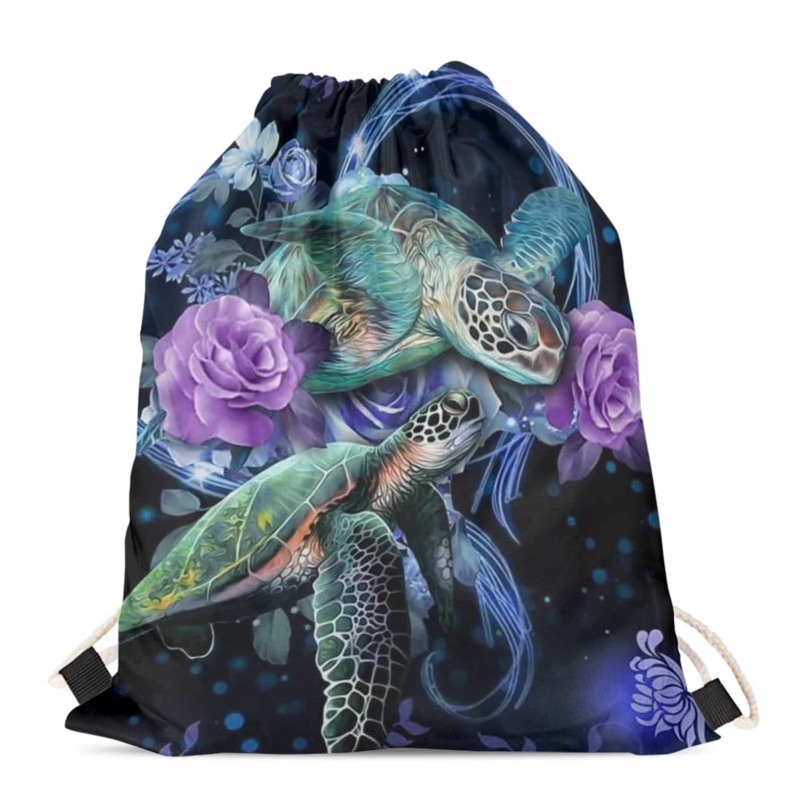 BYCHECAR Turtle Rose Gym Backpack for Women Girls Drawstring Bag Teenager Purse Dance Gymnastics Bag Kids Clothes Sack Cinch Bags Lightweight