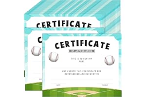 Chiisong 36 Pieces Sports Achievement Award Certificates Certificate of Appreciation Sport Certificates for Kids Employee Student School Kindergarten Teacher, 9.84 x 7.87 Inches (Baseball)
