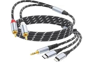DCNETWORK 3.5mm to RCA Cable, Lightning to RCA Male to Aux Audio Adapter HiFi Sound Headphone Jack Adapter,(3 in 1 Audio Cable) Connector for iPhone/iPad Speaker MP3 Tablet HDTV(6FT)