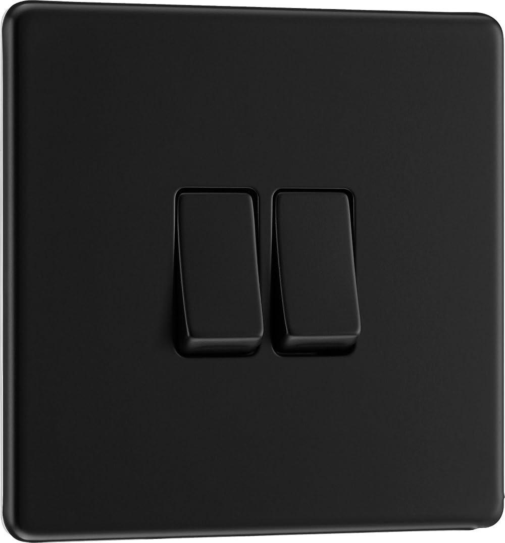 British General BG Electrical Double Wall Light Switch 2 Way Matt Black FFB42