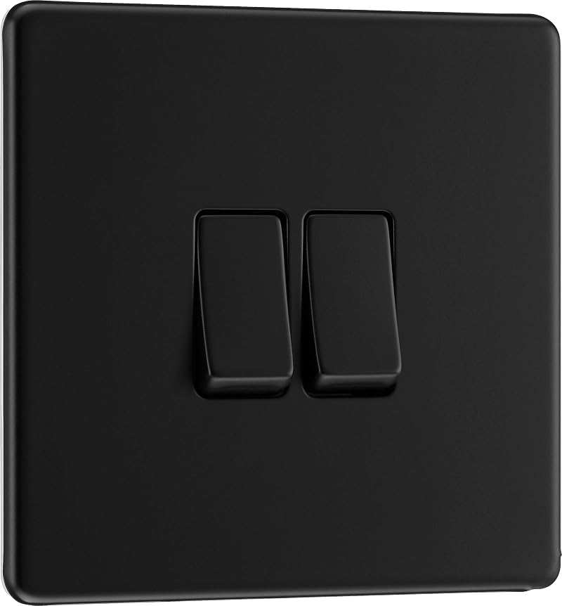 British General BG Electrical Double Wall Light Switch 2 Way Matt Black FFB42