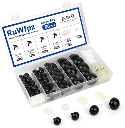 RuWfpz Safety Eyes for Crochet Toys 18-30mm - 80 Pcs with Washers