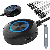 TUMASTER PC Power Button Desktop PC Computer Case Power Switch On Off Key (2USB+Audio+Restart Key) Computer Host Button D-02-Black