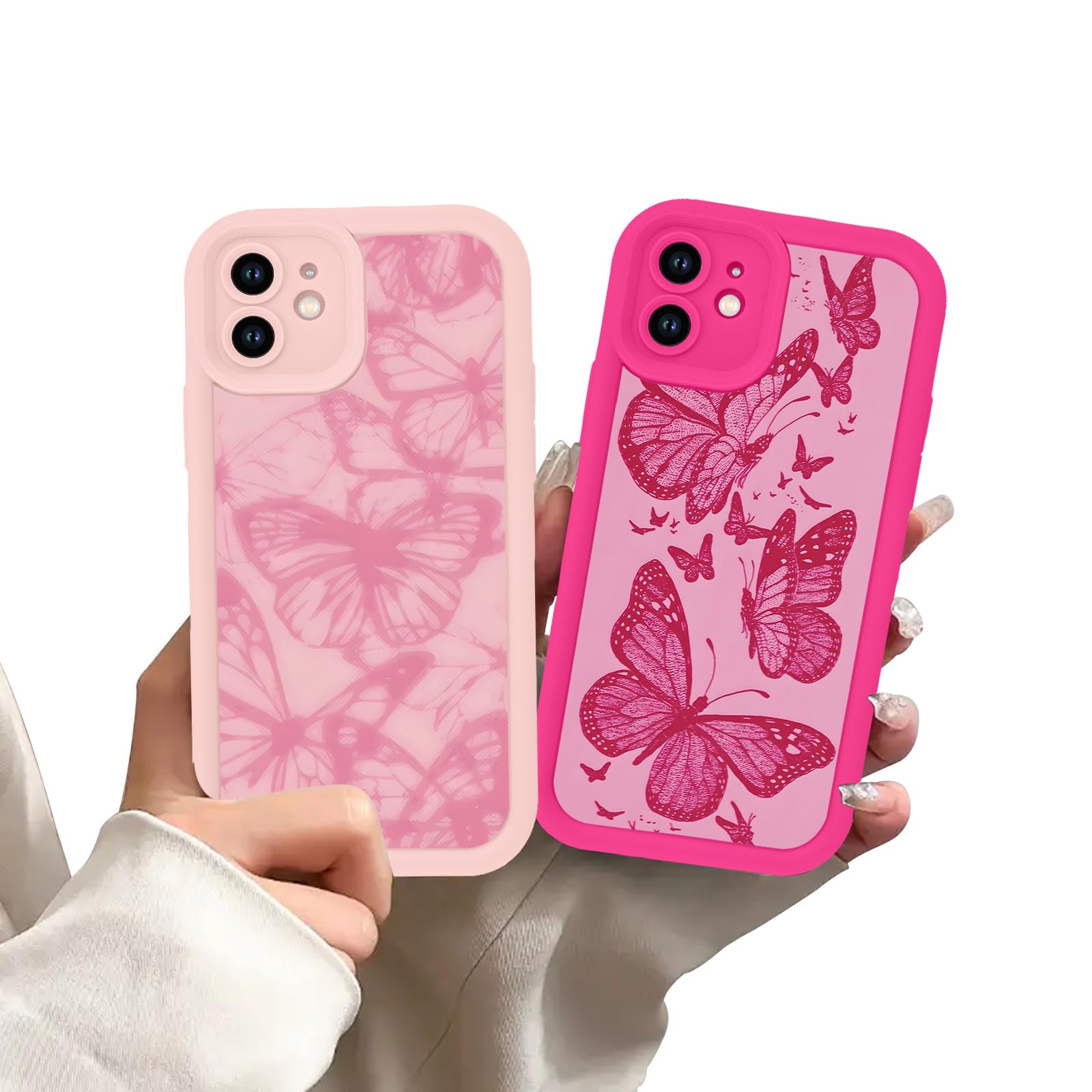 Zrutru 2 Pack Girly Cute Phone Cases for iPhone 12,Aesthetic Colorful Butterfly Pattern Design Cover for Women Girls,Soft TPU Bumper Drop Protection Funda for iPhone 12 6.1 Inch