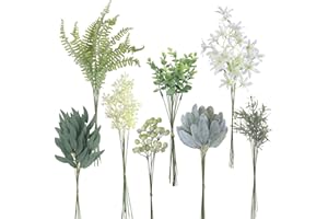 YXZZWL Artificial Greenery Stems Box Set，70 Pcs with 8 Kinds of Faux Greenery Branches Fake Eucalyptus for Wedding DIY Bouquets Floral Arrangement Table Centerpieces (Green & Beige)