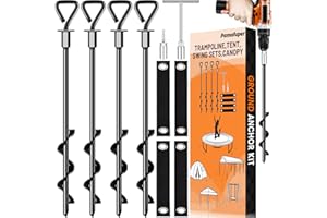 PAMOFUPER Trampoline Stakes Ground Anchors Screw in Tent Stakes Heavy Duty for High Winds, Trampoline Anchors with Straps, Canopies, Carports, Sheds, Swing Sets,Mobile Home 14in Ground Anchors