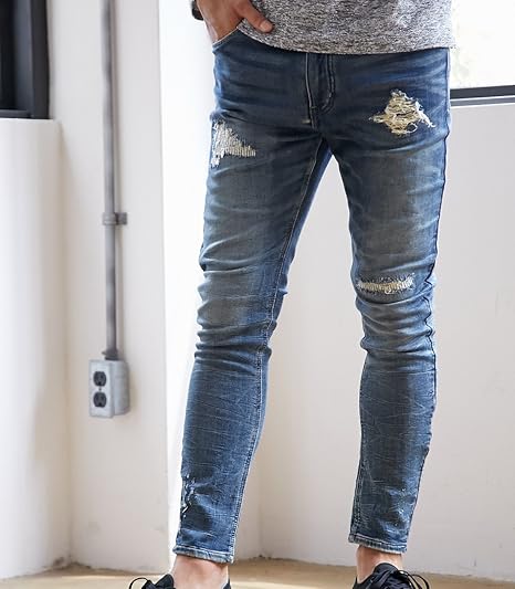 Amazon Azul By Moussy ドビーデニムクラッシュ リメイクスキニーパンツxs D Blu ジーンズ 通販