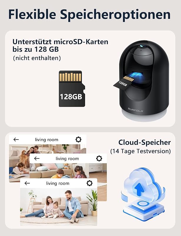 Überwachungskamera Innen 2K, WLAN Kamera Innen mit 360° PTZ, Auto-Tracking & Nachtsicht, Hundekamera mit 2-Wege-Audio, Kompatibel mit Alexa & Google Home