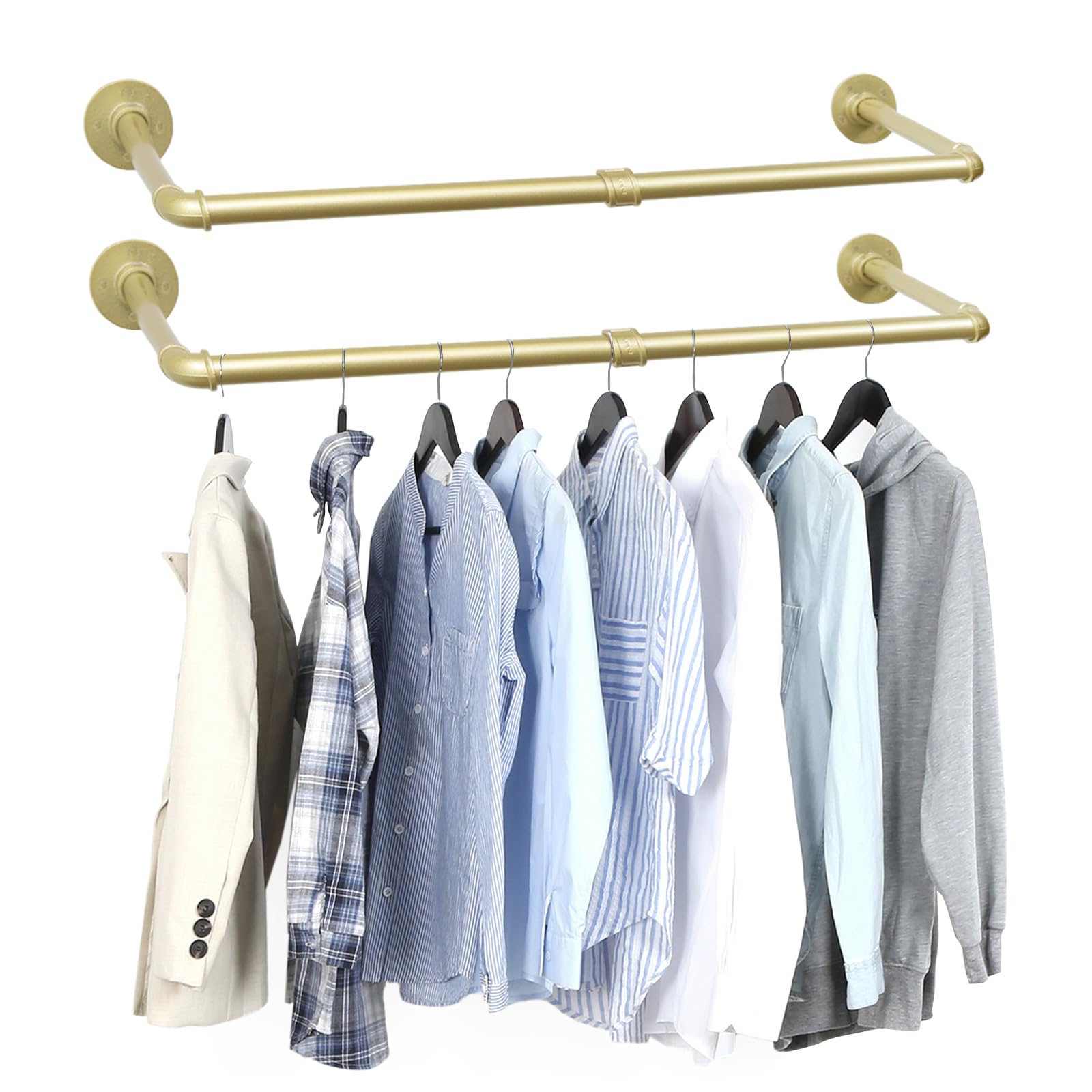 Photo 1 of 2 Packs Gold Industrial Pipe Clothes Rack,36 inch Pipe Garment Rack Hanging Rod Bar for Closet Storage,Laundry Room Up to Max Load 135lbs