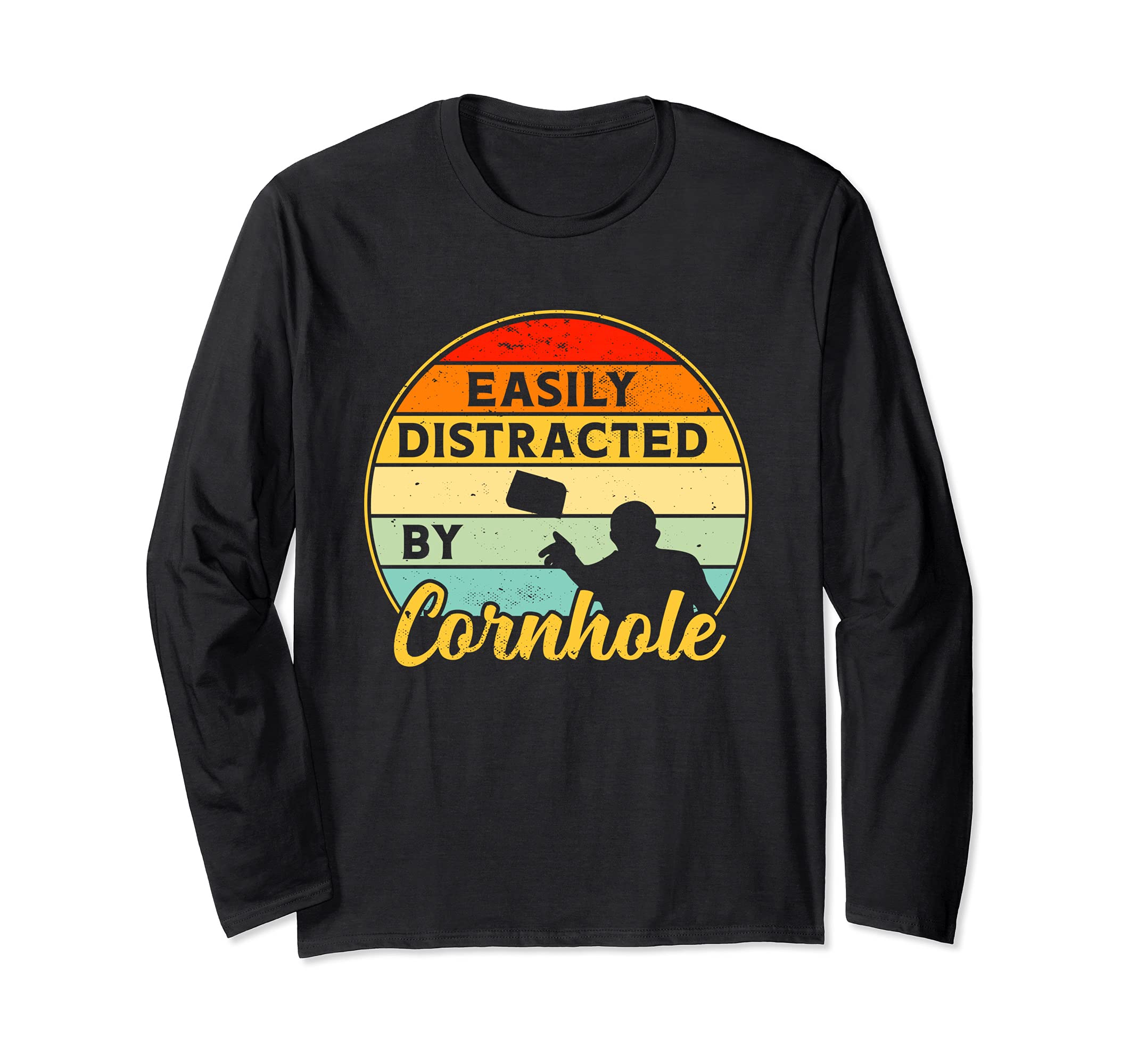 Cornhole Easily Distracted Vintage Retro Team Tournament Long Sleeve T-Shirt