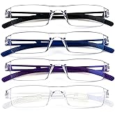 Pack 4 Rimless Reading Glasses,Blue Light Clear Frames Reader Lightweight for Men and Women