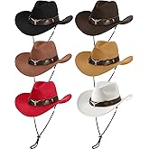Hercicy 6 Pcs Felt Cowboy Hat Bulk Fall Western Wide Brim Hat for Burning Rodeo Belt Buckle Panama Hat for Men Women Cowgirl