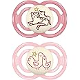 MAM Perfect Night Baby Pacifier, Patented Nipple, Glows in The Dark, 2 Pack, 6-16 Months, Girl