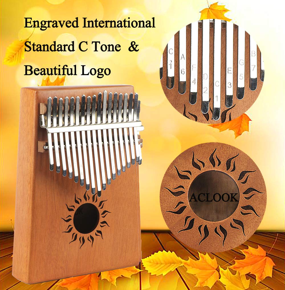 Kalimba 17 Keys Thumb Piano with Solid Mahogany Wood Portable Africa Mbira Finger Piano Gifts for Kids and piano Beginners Professionals Including Study Instruction, Tune Hammer and Carrying Bag