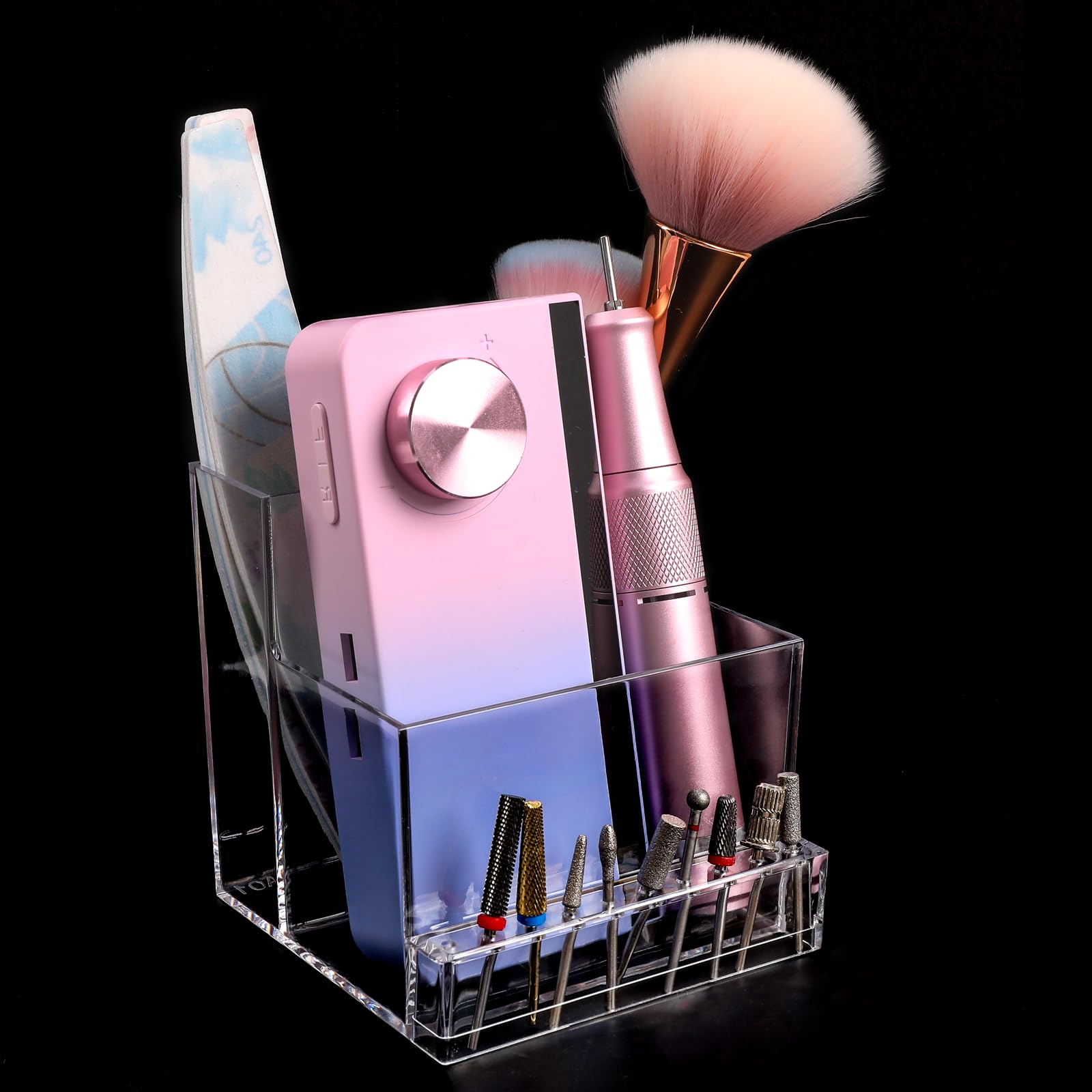 Photo 1 of ANGNYA Nail Drill Bit Storage Box, Transparent 10-Hole Holder, Plastic Tool Organizer for Nail Tech Supplies