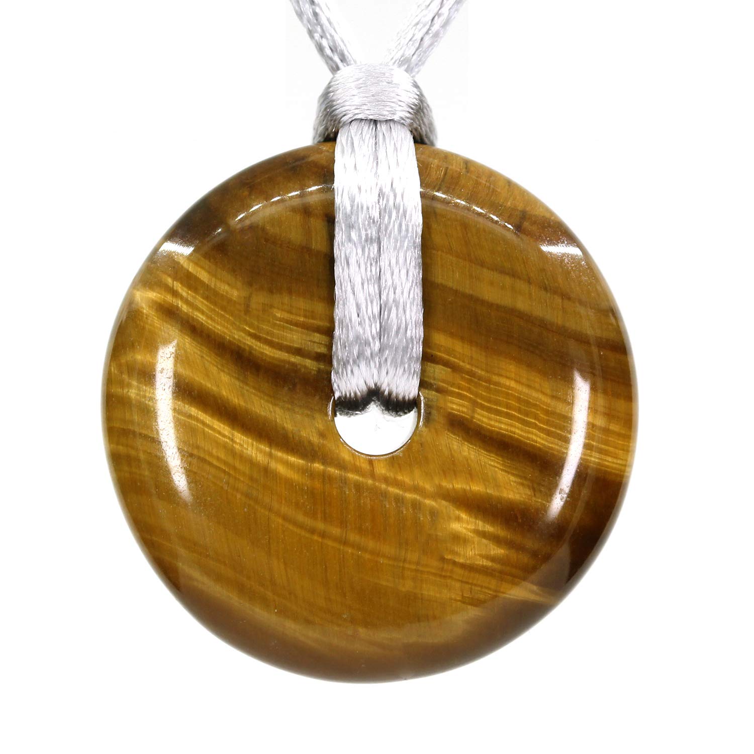 CHENYUE Natural Golden Tiger Eye Gemstones Peace Donut 30M Beads Adjustable Braided Macrame Tassels Pendant Unisex