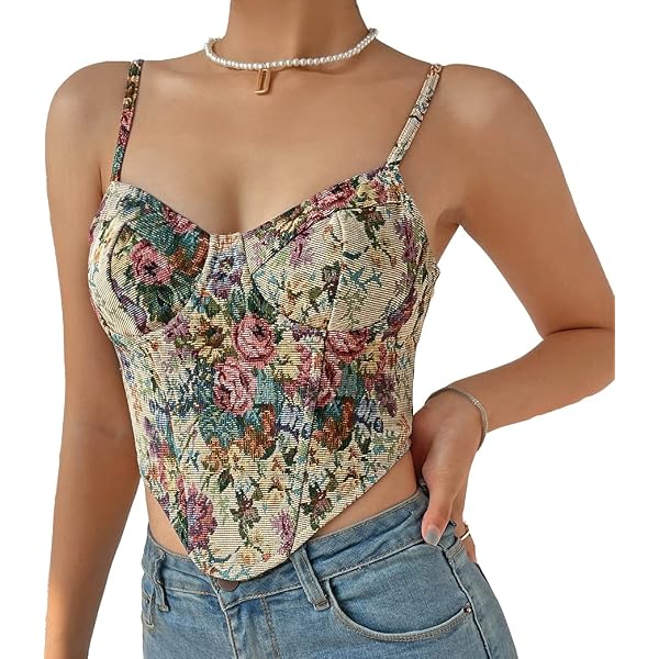 Milumia Women's Floral Mesh Cowl Neck Cami Top - Spaghetti Strap Cropped Top 9 thumbnail image