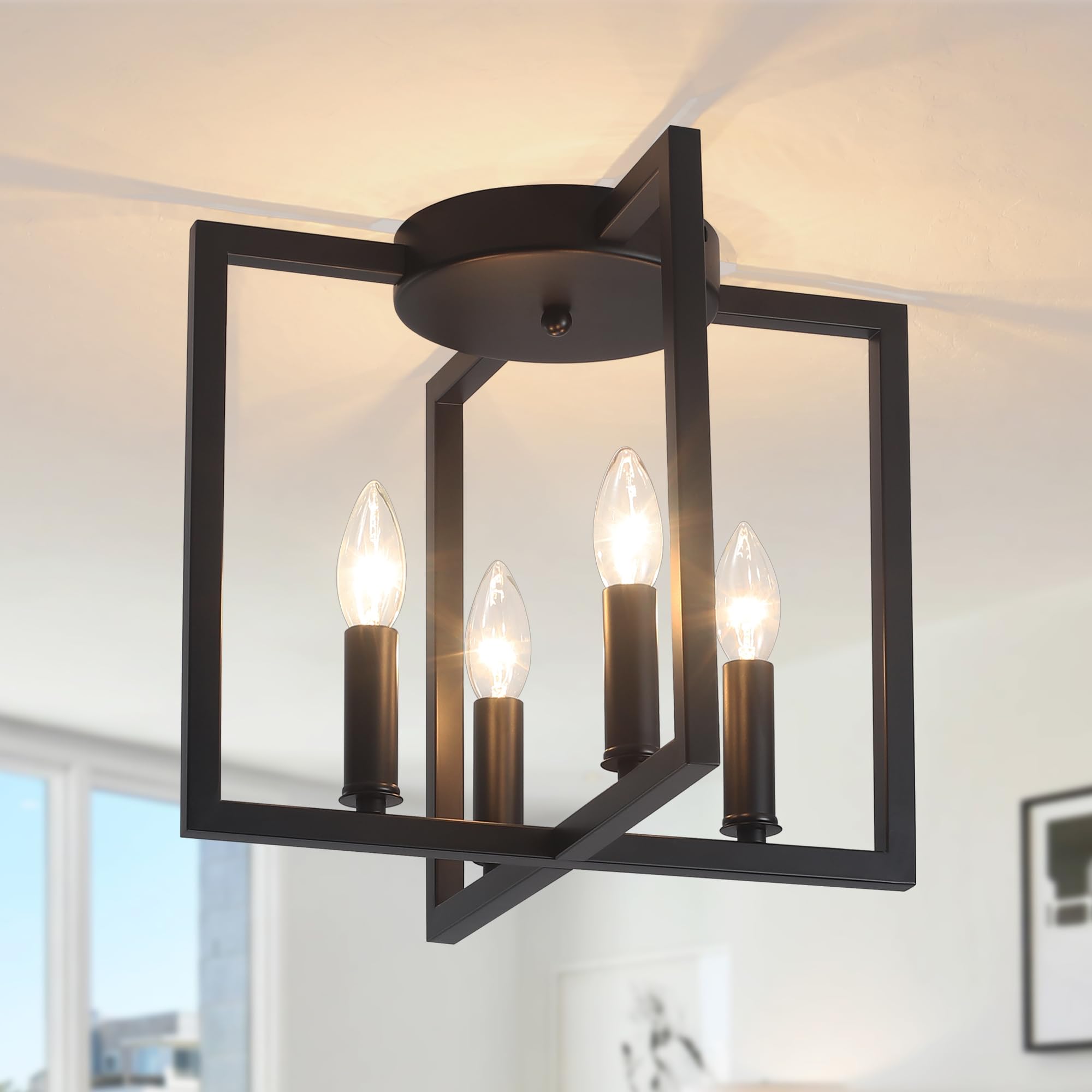 Photo 1 of *ONE LIGHT SOCKET ISNT FUNCTIONING*CFebeleven Semi Flush Mount Ceiling Light Fixture, 4-Light Black Ceiling Light Fixture, Modern Farmhouse Industrial Close to Ceiling Lights for Kitchen Living Room Bedroom Hallway Foyer