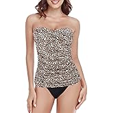 RELLECIGA Women’s Ruched Tankini Sets Tummy Control Two Pieces Bathing Suit Bandeau Tankini with Cheeky Swimsuit Bottom