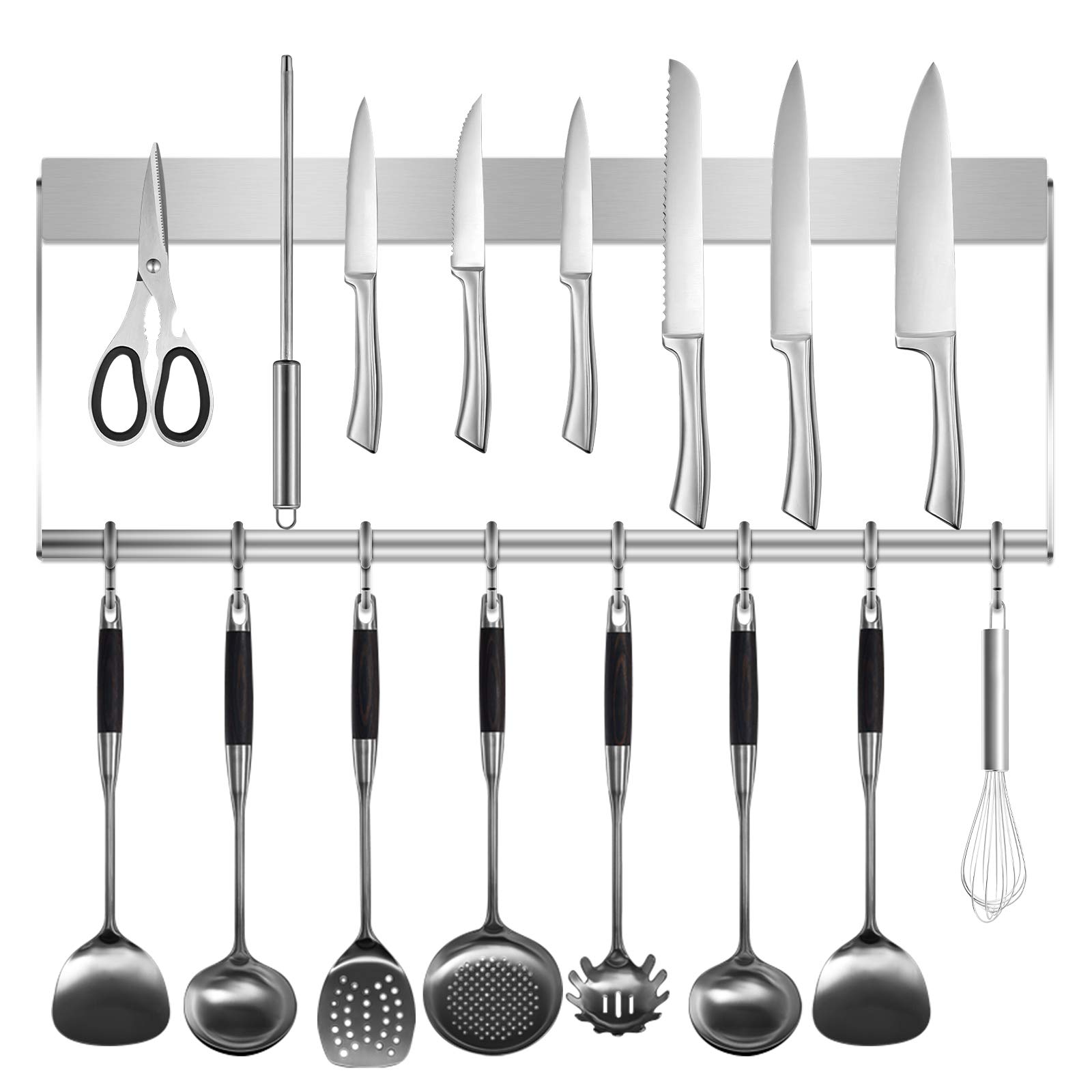 Lavuky Magnetic Knife Holder,Stainless Steel Magnetic Knife Strip,Utensil Holder and Knife Rack with Removable Hooks Magnetic Knife Bar for Kitchen Knives and Metal Utensils Tools Storage (20)