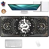 Mysterious Starry Sky Moon and White Snake Pattern Large Extended Gaming Mouse Pad E-Sports Office Desk Mat Keyboard Pad Rubber Non-Slip Computer Mouse Mat Suitable for Home Office Work(27.5X11.8 in)