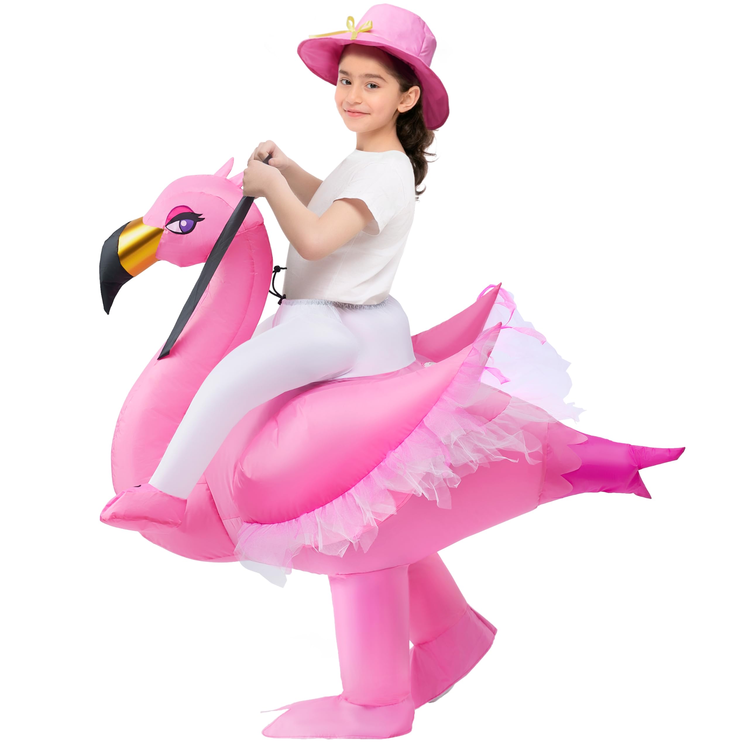 Photo 1 of Spooktacular Creations Kids Inflatable Costume, Pink Riding an Elegant Flamingo, Halloween Ride-on Flamingo Costumes, Funny Blow Up Inflatable Suit for Girls, (Pink, S)