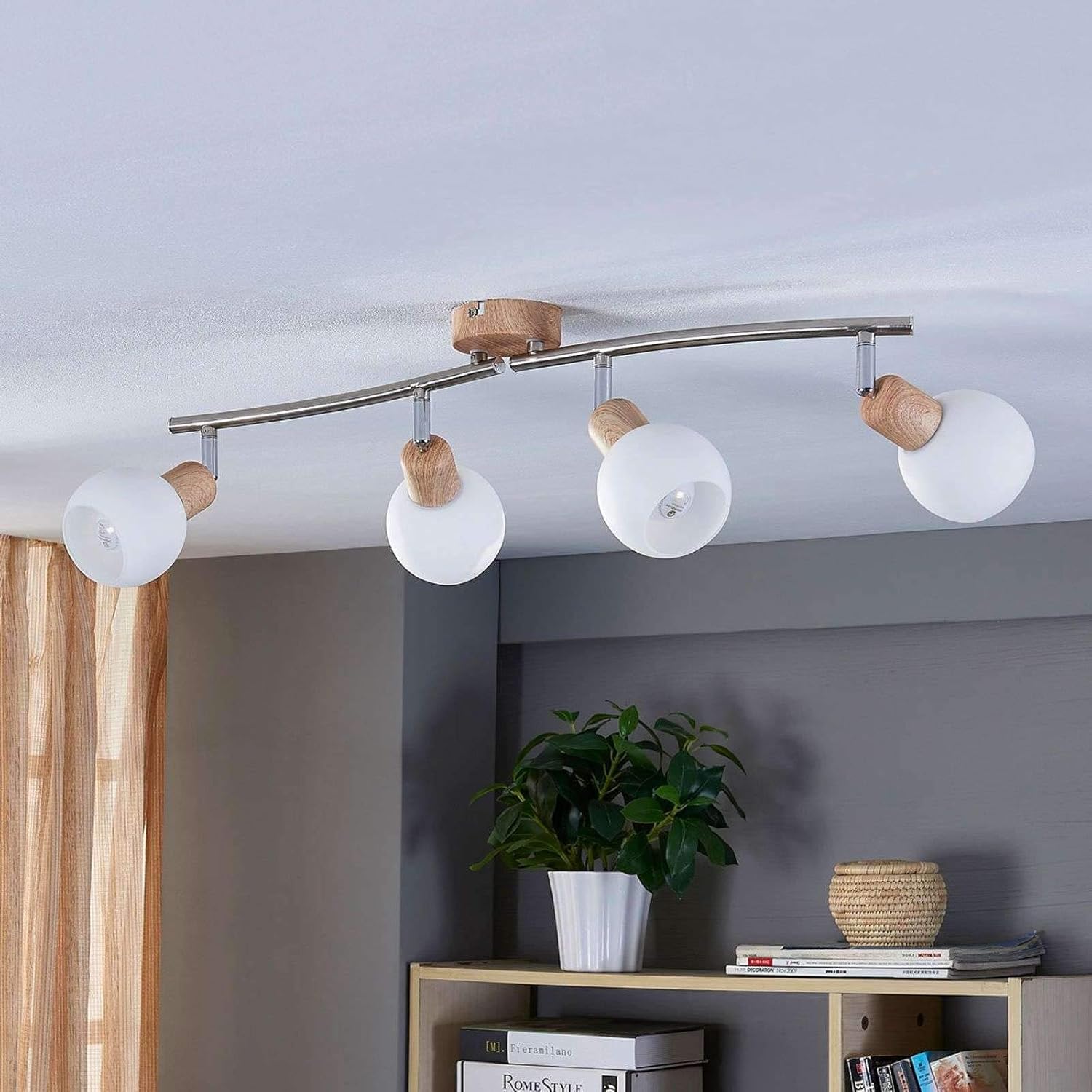 di Lindby spot Svenka Soggiorno /& Sala da pranzo 4 luci, E14, A+, lampadina inclusa plafoniera Faretto in Vetro ad es Country colore Ocra Lampada da incasso applique