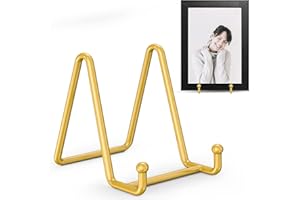 TR-LIFE 4 Pack 3 Inch Plate Stands for Display - Plate Holder Display Stand + Metal Frame Holder Stand for Picture, Decorative Plate, Photo Easel, Tabletop Art (Gold 4 Pack)