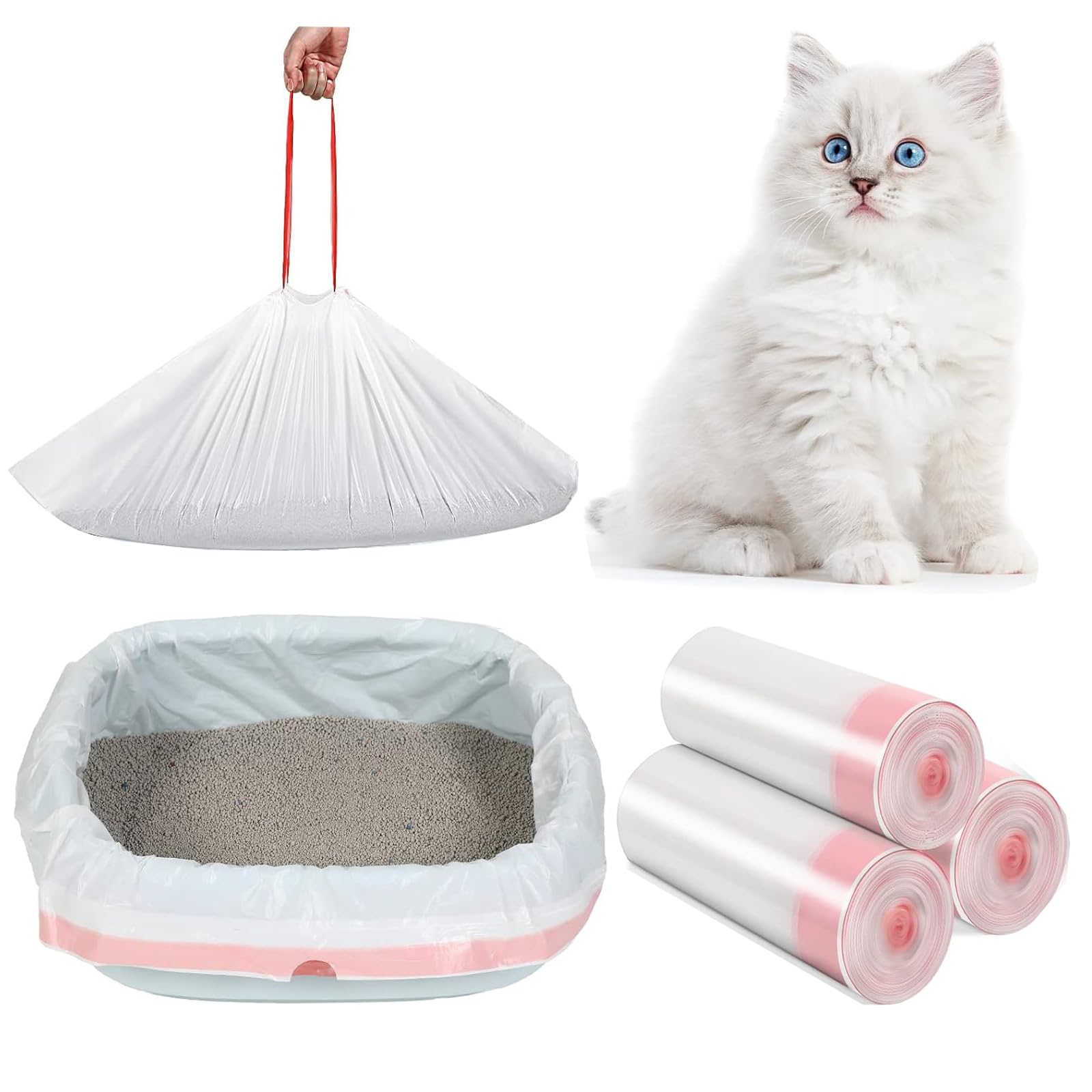 30 Pack XXL Cat Litter Tray Liners (115x45cm) | Extra Thick 0.03mm Leakproof & Scratch-Resistant | Drawstring Closure for Easy Cleanup | Fits Large & Jumbo Litter Boxes