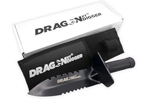 DETECTOR WAREHOUSE The Original DragonXT® Edge Digger - Metal Detector Shovel | Heavy Duty Metal Detecting Shovel | Double Serrated Trenching Shovel Tool with Sheath | Pro Trench Gardening Metal Detecting Accessories