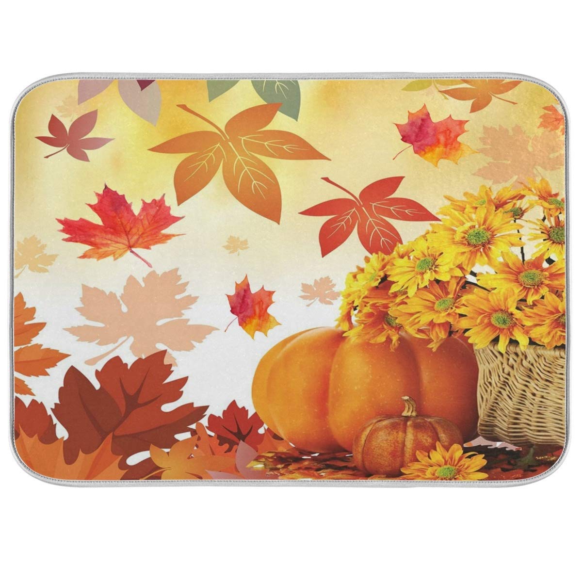Photo 1 of Sunflower Maple Leaves Pumpkin Fall Flowers Dish Drying Mat 16x18 for Kitchen Happy Thanksgiving Day Harvest Car Dishes Pad Dish Drainer Rack Mats Absorbent Fast Dry Kitchen Accessories