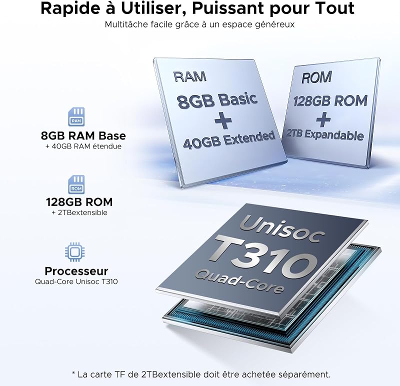 P10 Tablette Tactile 10 Pouces, 90Hz,48Go+128Go/2 to TF, Gris