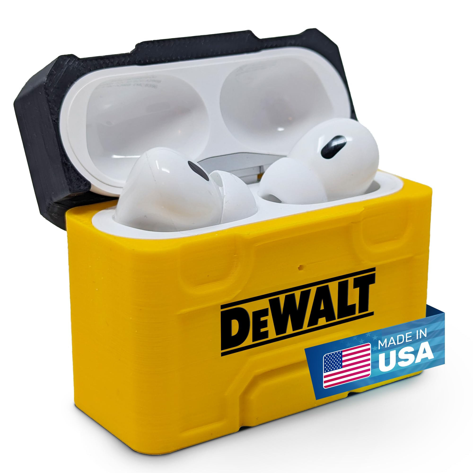 Photo 1 of AirPods Pro 1 & 2 Toolbox Case for DeWalt Style – Rugged, Heavy Duty Yellow Case for Apple Earbuds – Tough Toolbox Design Fits First Gen – Durable, Protective Drop