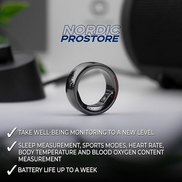 NORDIC PROSTORE SMART RING – SMART RINGS FOR MEN AND WOMEN – HEALTH TRACKER TO MONITOR FITNESS, SLEEP AND HEART RATE – FITNESS RING WITH 5-DAY BATTERY LIFE, 5ATM WATERPROOF, APP FOR IOS & ANDROID