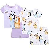 Bluey Unisex Kids' 4-Piece Snug-fit Cotton Short-Sleeve Matching Pajama Set, Soft & Cute for Kids