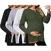 Ficerd 4 Pack Women's Casual Maternity T-Shirts, Long Sleeve Crew Neck Split Side Tee Tops Shirts Loose Fit Pregnancy Clothes