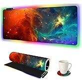 AIMSA Large RGB Gaming Mouse Pad, Keyboard Mousepad Led Extended 35.4 x 15.8 inch Non-Slip Rubber Base with 14 Lighting Modes, Big Desk Mat Waterproof, Galaxy Nebula