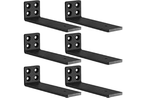 MLOQI 6 Black Pack Heavy Duty Shelf Brackets, L Brackets for Shelves, Brackets for Wood Shelve, 5mm Thick Floating Shelf Bracket Up to 50KG Capacity (8Inch)