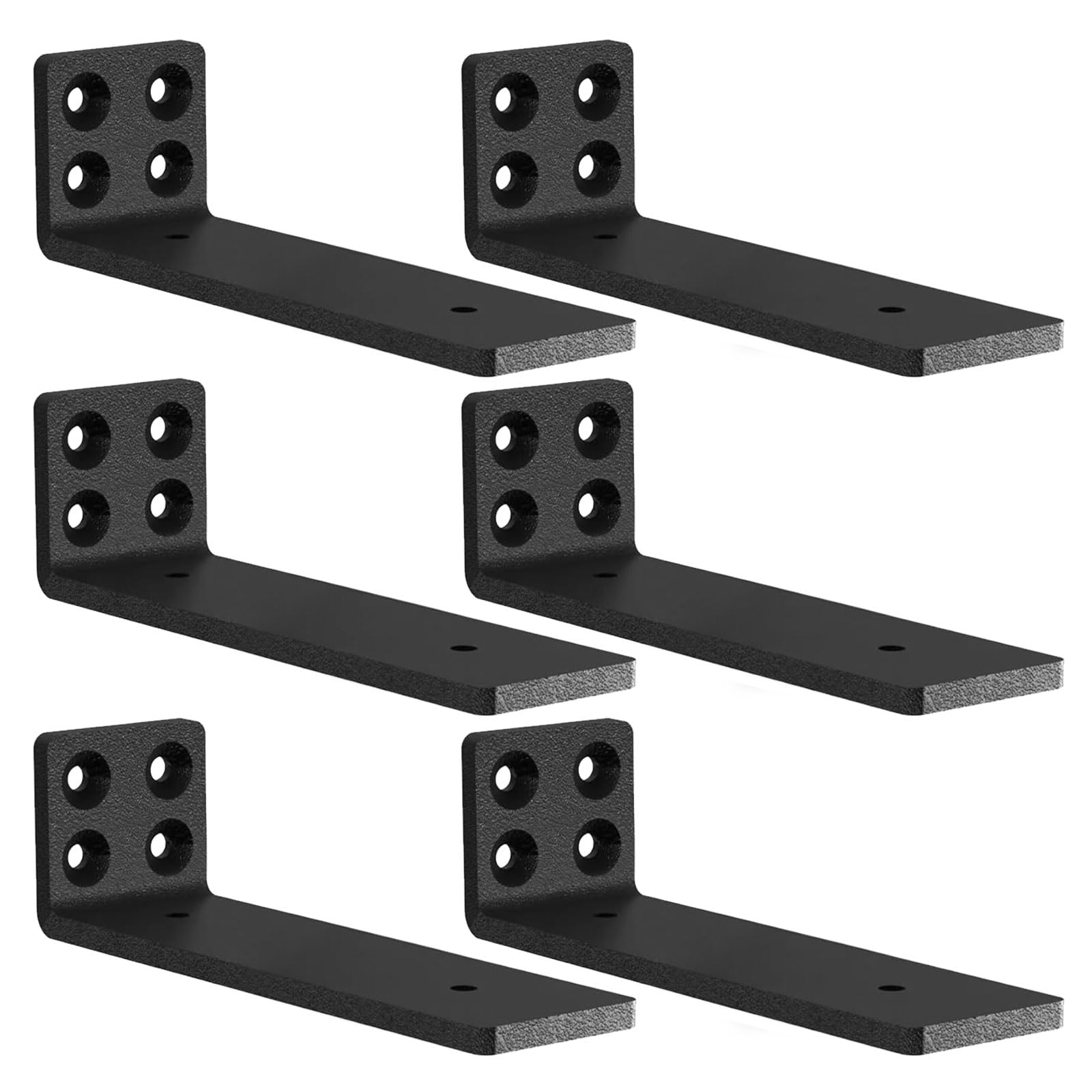 MLOQI 6 Pack Scaffold Board Shelf Brackets Heavy Duty, Black Floating Shelf Bracket, 5mm Thick Wall Brackets for Shelves up to 50 KG (20cm)