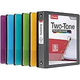 Cardinal Two Tone 3 Ring Binders, Binders for School and Office, Black/Rainbow, Durable 1.5 inch Round Rings, Holds 350 Sheets, Presentation Cover, Clear Pockets, Non-Stick, 6 Pack (1000834)