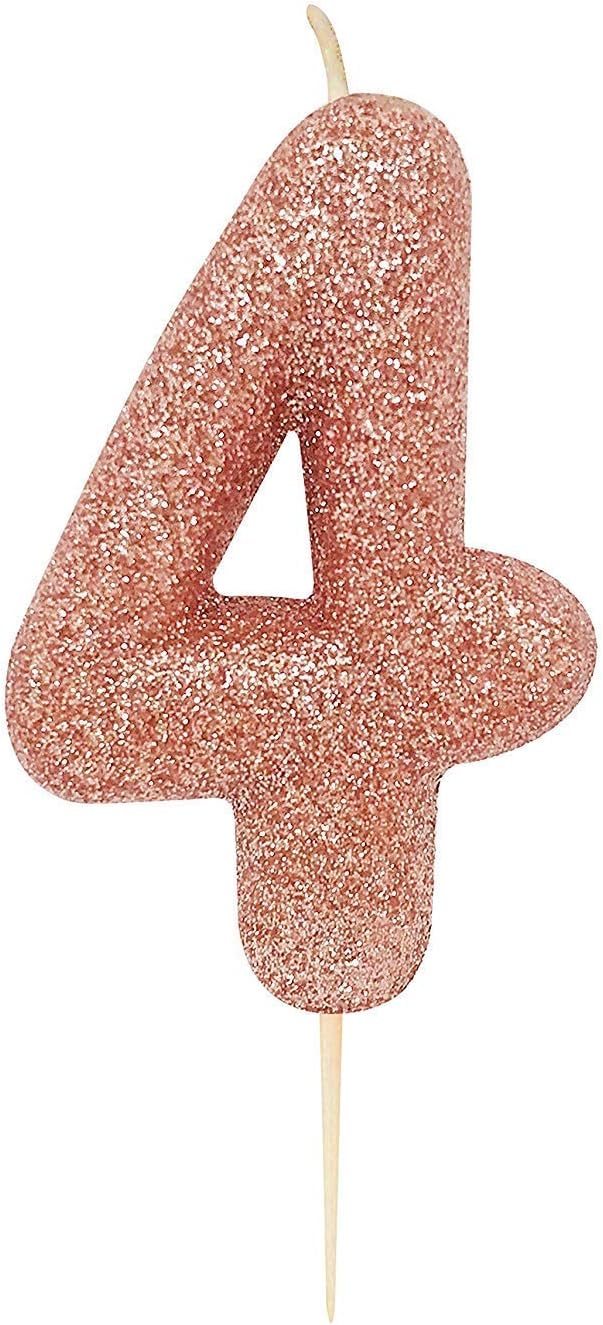 Anniversary HouseMetallic Rose Gold Glitter Candle, Number 4, 4th Birthday Cake Topper, 7 Centimeters, AHC50/4
