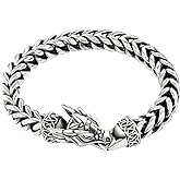 LCTrusttmor Gahna Viking Dragon Bracelet for Men, 316L Stainless Steel Cuban Link Chain 10mm Width, 8 Inch Length, Vintage Silver/Black/Steel/Gold, Punk Norse Jewelry Gifts for Him Husband