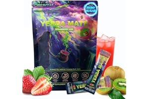 THEANECHO Yerba Mate Sticks Tea Powder - Strawberry Kiwi Single Serve Sticks - Instant Tea Powder On The Go - Nootropic, Prebiotic & Probiotic Mix with Vitamin B3, B6 & B12 - Sugar-Free - 20 Servings
