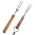 Fantasyon 2 Pack Meat Fork with Wooden Handle, Stainless Steel Meat Forged Carving Fork for Kitchen Roast (13 Inch, 10 Inch)