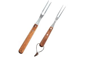 Fantasyon 2 Pack Meat Fork with Wooden Handle, Stainless Steel Meat Forged Carving Fork for Kitchen Roast (13 Inch, 10 Inch)