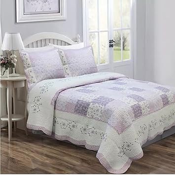 Amazon Com 3 Piece Floral Patchwork Pattern Quilt Set King