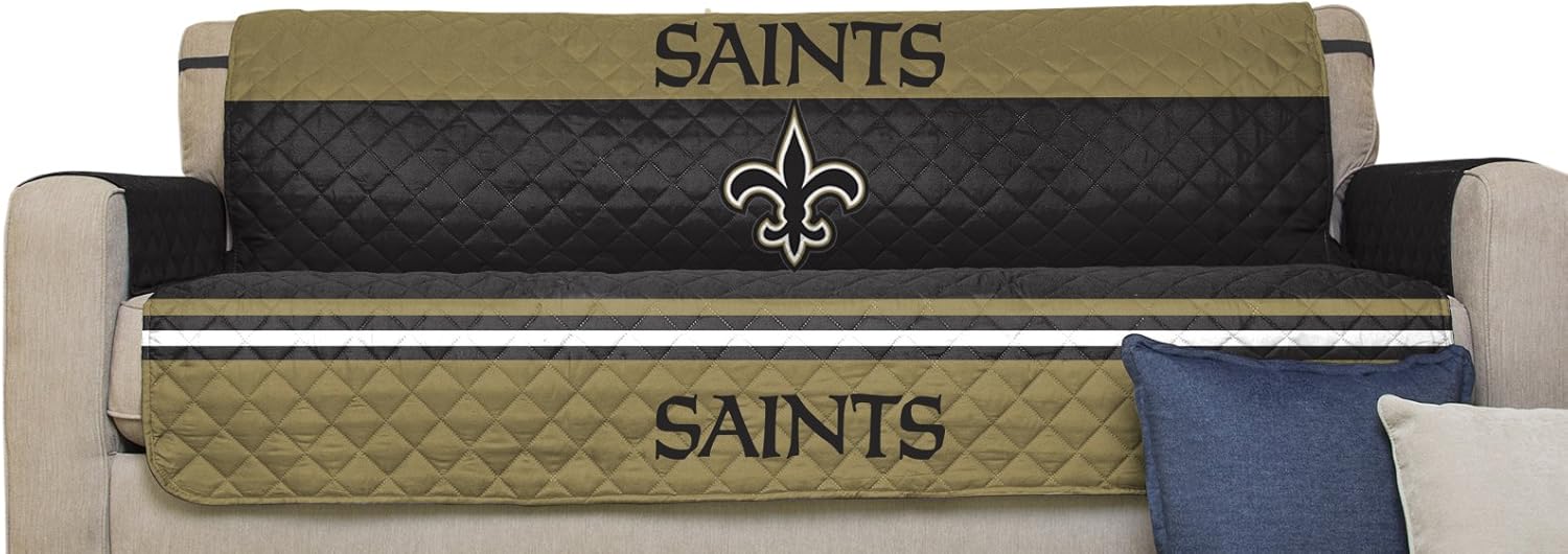 NFL New Orleans Saints Sofa Couch Reversible Furniture Protector with Elastic Straps, 75-inches by 110-inches