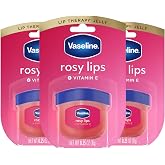 Vaseline Lip Therapy Rosy Lips 3-Pack, Mini Lip Balm Set, 0.25 Oz Ea | Soft Pink, Lightly Scented Lip Moisturizers for Soft, Smooth Lips | Compact Jars Perfect for Your Travel Essentials