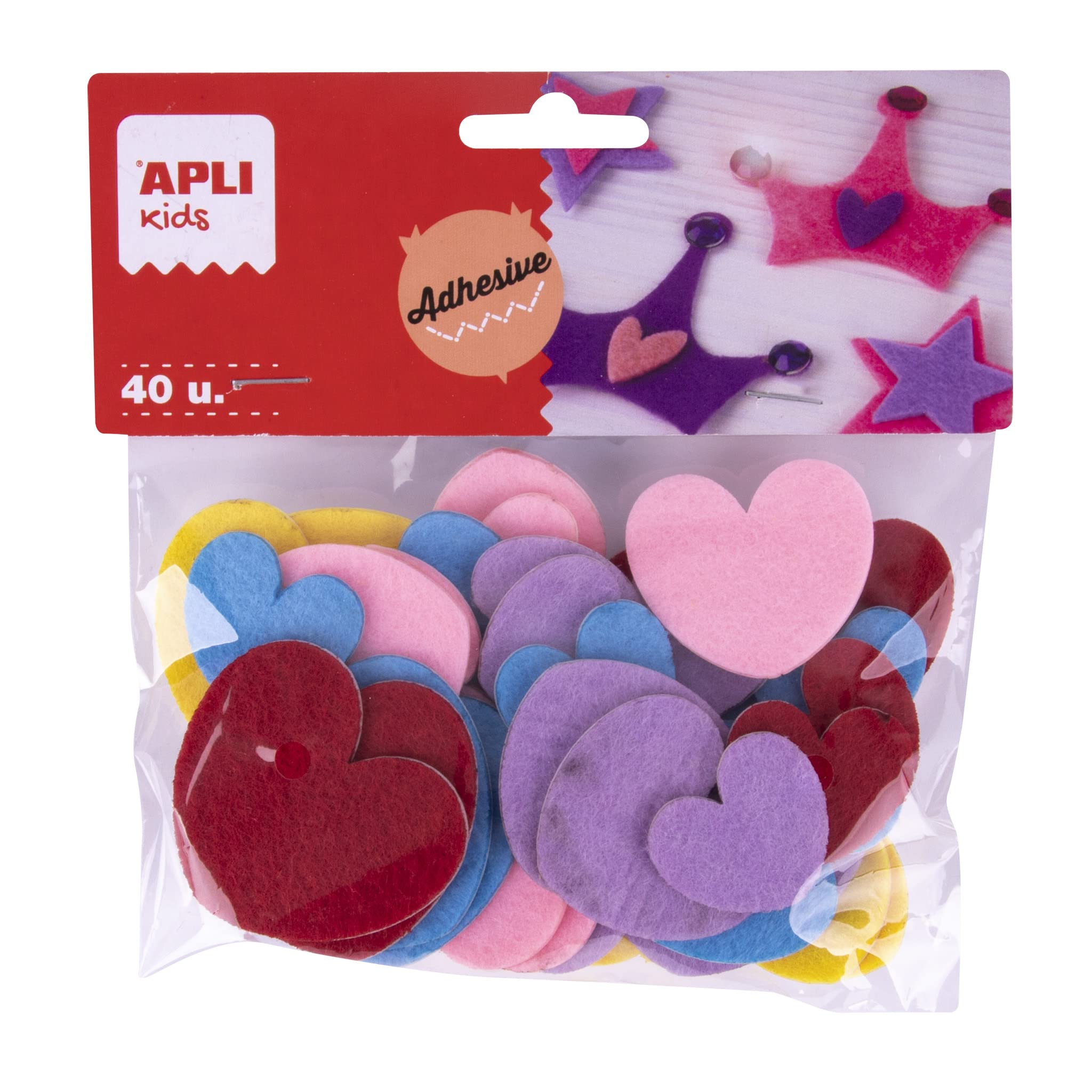 APLI Kids 18969 - Felt Hearts for Crafts - 40 Hearts in Assorted Colours and Sizes